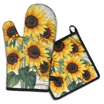 Sunflowers Bouquet Kitchen Oven Mitt and Pot Holder Sets 2 Pcs for Baking, Cooking and Grilling, Heat Resistant Up To 392 °F