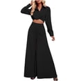 thumbnail image 2 of YHAJDS Two Piece Set for Women,Womens Pants Suit Solid Color Long Sleeve Lapel Knit Sweater Top with Pants Ladies Warm Fall Winter Fashion Casual Suit, 2 of 5