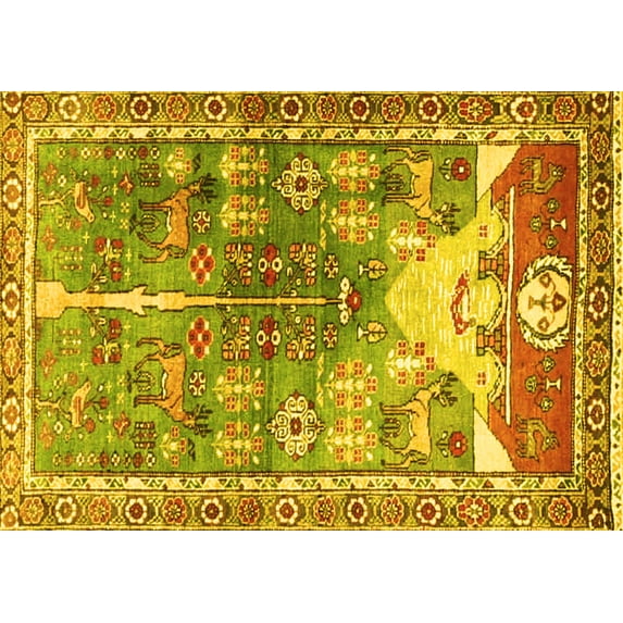 Ahgly Company Machine Washable Indoor Rectangle Persian Yellow Traditional Area Rugs, 4' x 6'