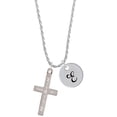 thumbnail image 1 of Delight Jewelry Stainless Steel Psalm 46:5 - She will not Fall Engraved Cross - Silvertone Script Initial Disc - E - Charm Necklace, 20"+3", 1 of 4