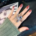 thumbnail image 2 of Adjustable Gold Plated Flower Ring with Gemstone Inlay Copper Statement Jewelry Exaggerated Petal Design Gifts, 2 of 6