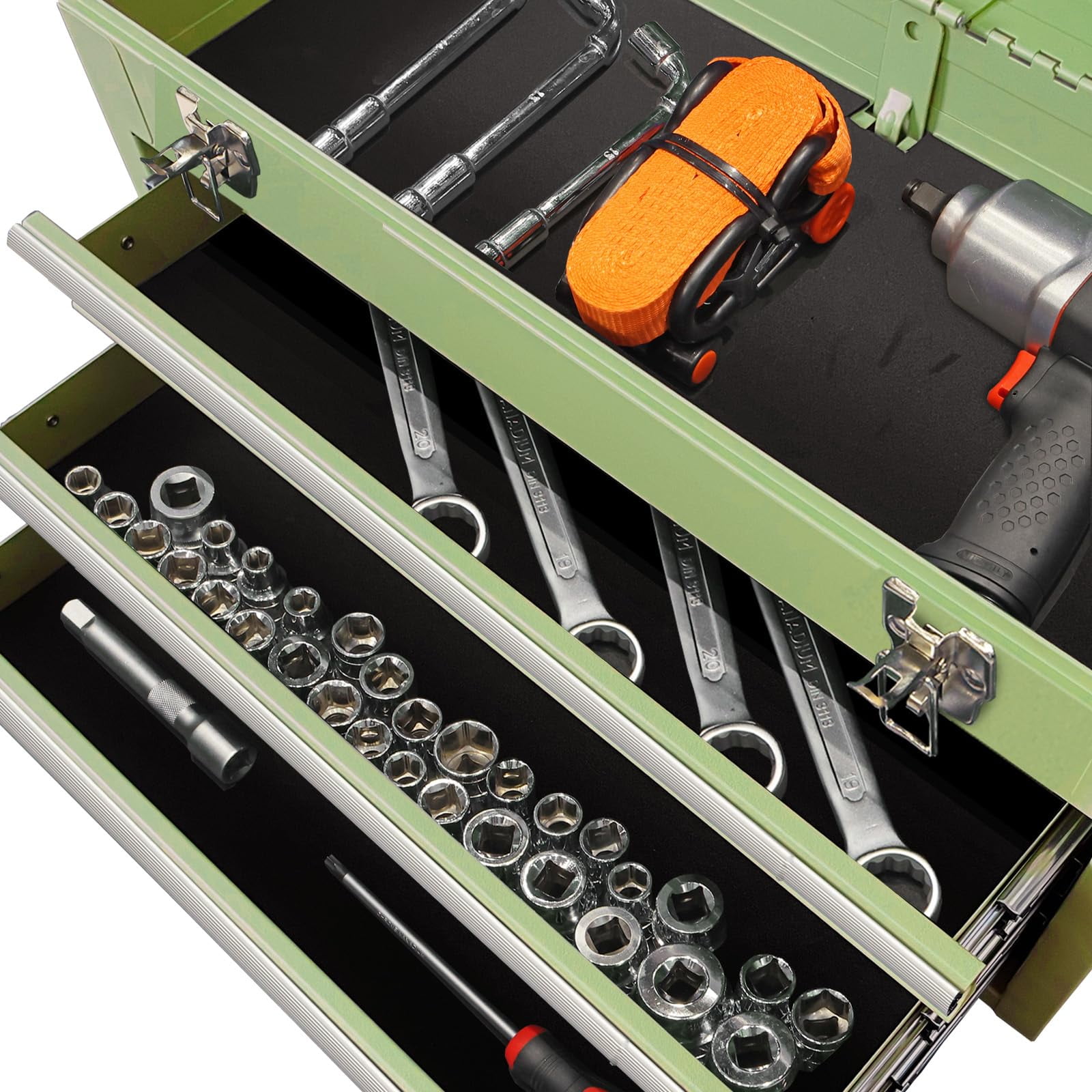 BIG RED 20" Portable 3 Drawer Steel Tool Box Organizr Storage for Garage,Hom, Green