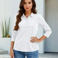 thumbnail image 5 of Classic Polo Shirts for Women 3/4 Sleeve V Neck Collared Tops Basic Trendy Beach Casual Tees Summer White M, 5 of 5