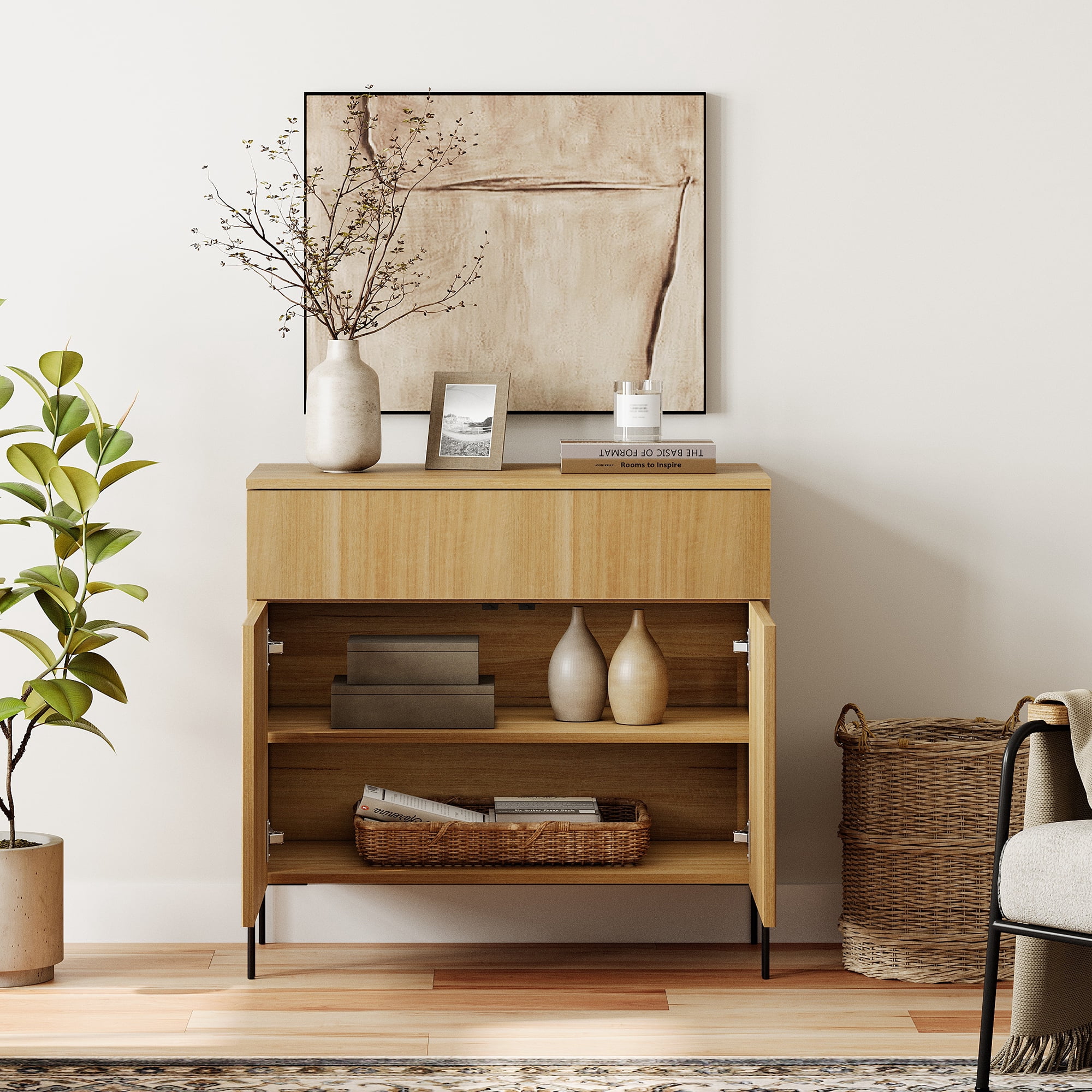 126" Wooden Reeded Sideboard with Doors and Drawers, 4-In-1 Modern Wide Credenza Storage Cabinet for Kitchen, Dining Room