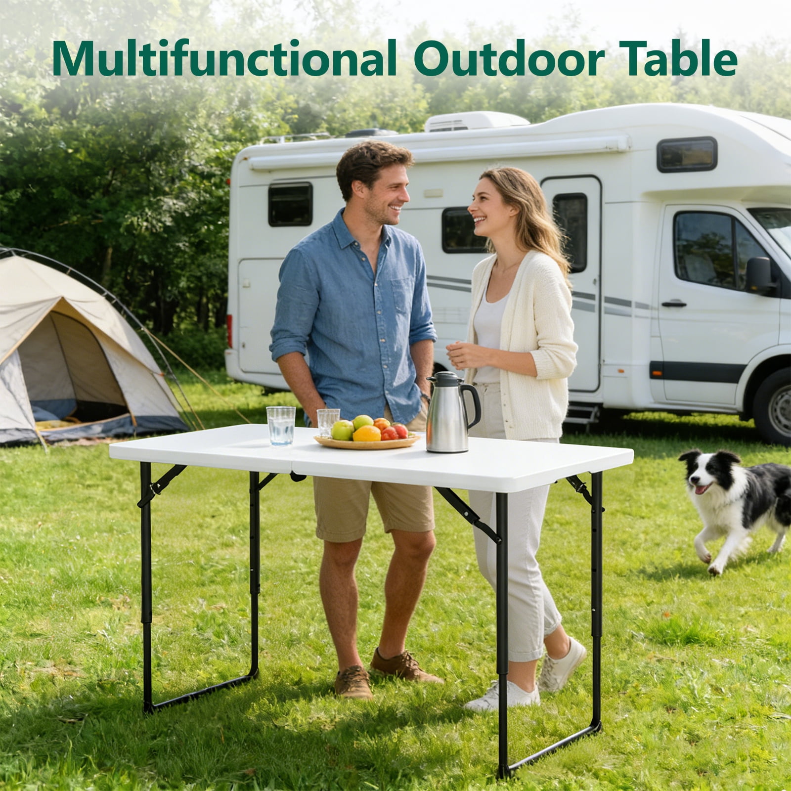 WASUHE Folding Table 4 FT Lightweight Table, Plastic Rectangular Indoor Outdoor Table Iron Legs Fold-in-Half, Easy to Store, Perfect for Party, Dining, Wedding, Events, White