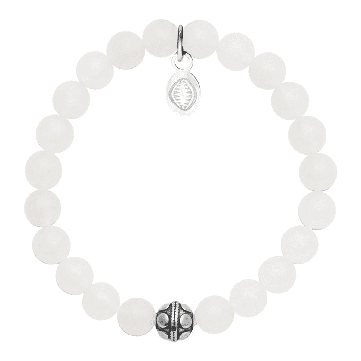Mystigrey Rio Stainless Steel Bracelet White Jade with Steel BeadSmall For Men and Women