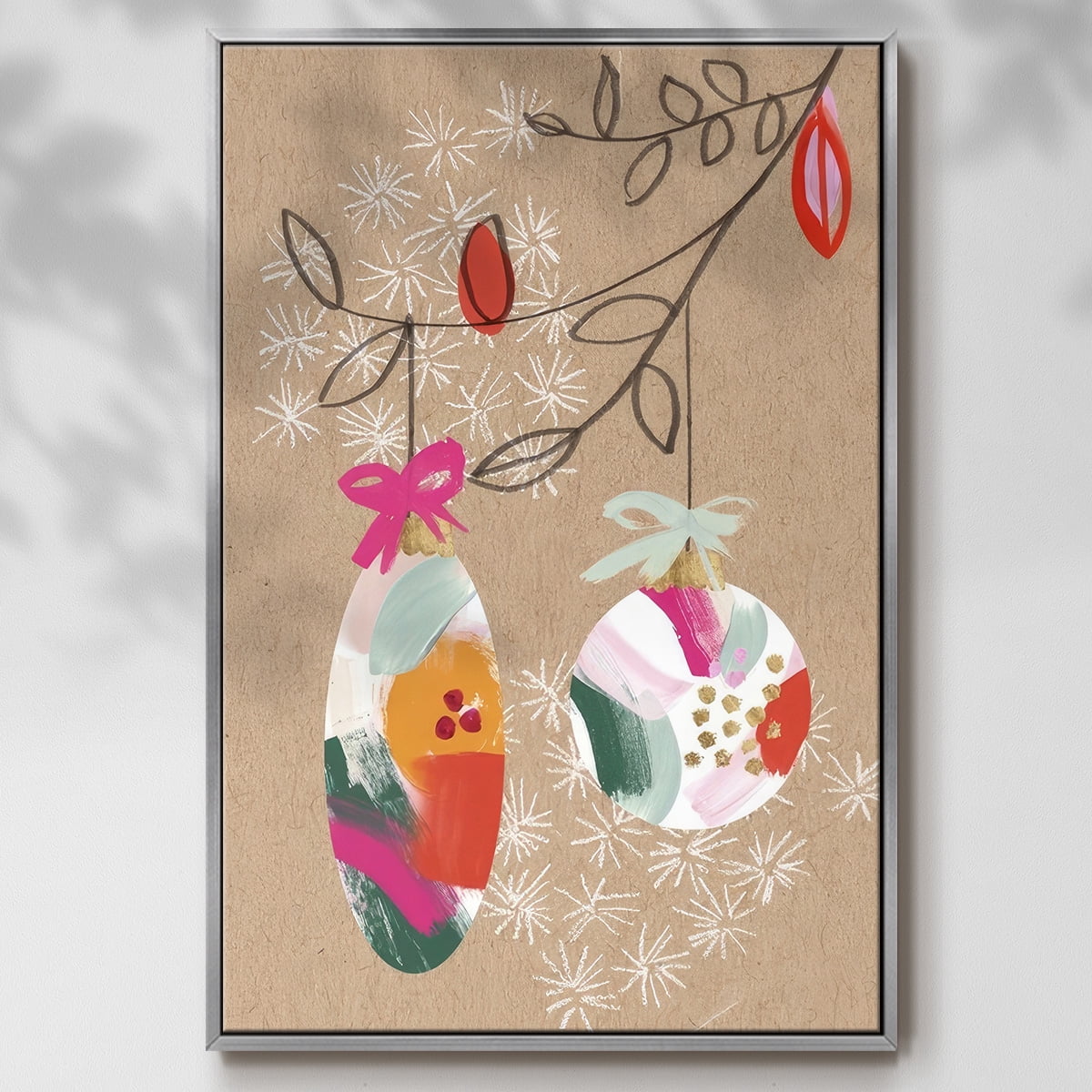 Crafty Christmas Collection B - Framed Gallery Wrapped Holiday Canvas - 17 x 25 - Silver Frame