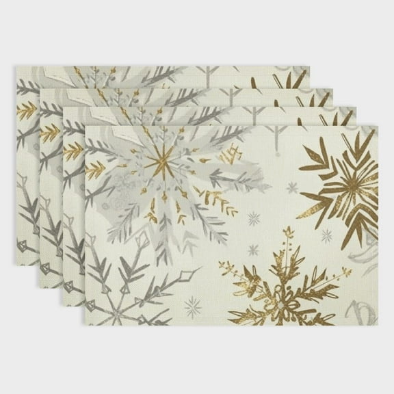 Fenyluxe Christmas Placemats, Snowflake Decorations White Gold Christmas Decor for Table Seasonal Winter Holiday Decor for Indoor Outdoor Dining Table Decorations (Placemats Set of 4) 18x12in