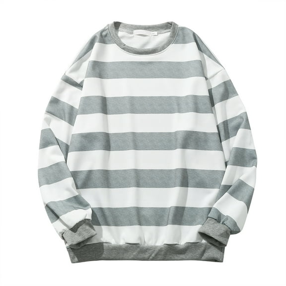 Telankuip Mens Striped Gothic Mens Sweatshirts Y2k Loose Classic Crewneck Pullovers Oversized Long Sleeve Drop Shoulder Hoodless Tops 2025 Fashion Fall Winter Clothing Grey XXL
