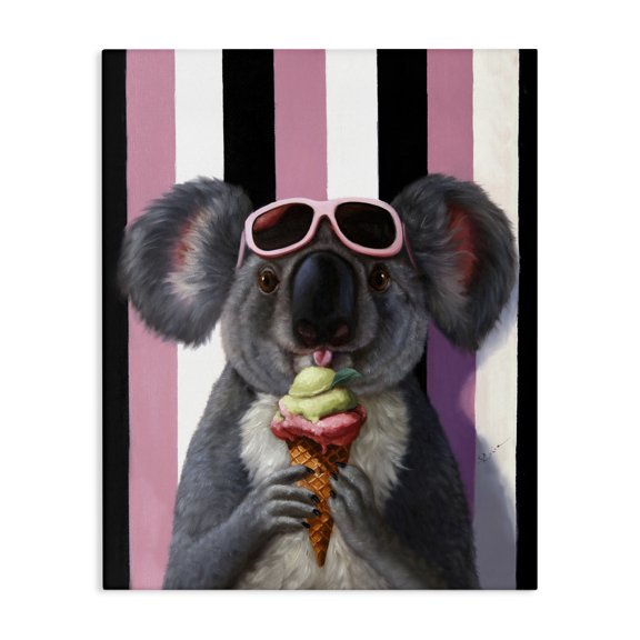 Stupell Industries Modern Happy Koala Ice Cream Stripes Canvas Art, 24 x 30, by Lucia Heffernan