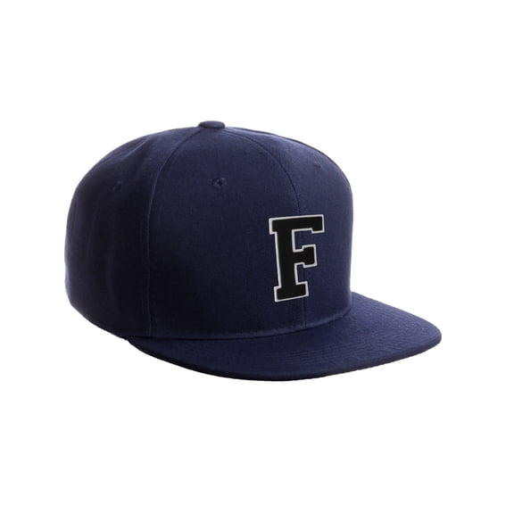 Classic Snapback Hat Custom A to Z Initial Letters, Navy Cap White Black Letter Initial F