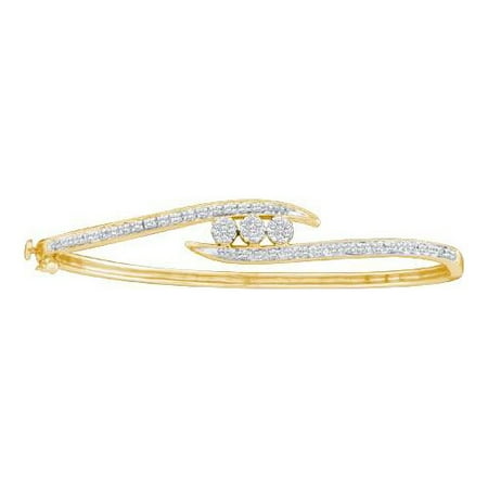 14K Yellow Gold 0.50ctw Fancy Pave Round Diamond Ladies Bypass Flower Bangle