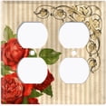 thumbnail image 3 of Metal Light Switch Plate Outlet Cover Red Rose Striped Damask Tan FLW067, 3 of 13