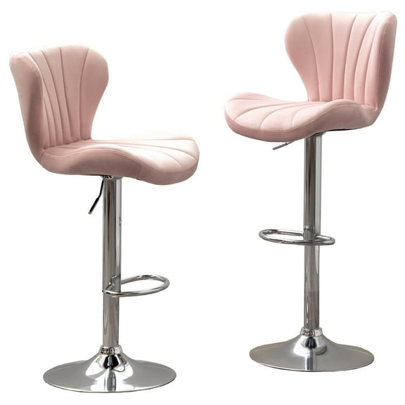 Roundhill Furniture Ellston Upholstered Adjustable Swivel Barstools in Pink, Set of 2