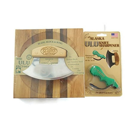 Knife Chopping Bowl - Ulu Knife Alaska Cutlery And Chopping Bowl Set Bundle With Ulu Knife Sharpener, This Ulu Knife Can Be Used As Mezzaluna Chopper, Bolo Rolling Knife And Chopped Salad Tool.