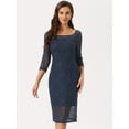 thumbnail image 4 of DARING DIVA Lace 3/4 Sleeve Dress Square Neck Midi Straight Tired XS Navy Blue, 4 of 6