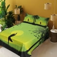 thumbnail image 4 of Ambesonne Nature Fitted & Top Sheet Set with Shams, Sunset Sky in Forest, Green Black Yellow, 4 of 8