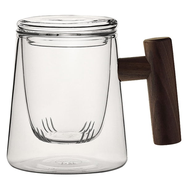 Taza de té de vidrio con infusor y tapa Taza de té Taza de café de vidrio con mango de madera, taza de café de boca ancha Taza de gran capacidad MFZFUKR BST2002200-3