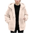 thumbnail image 5 of Enjoytime Winter Coats for Women Solid Color Fleece Zip Up Jacket Plus Size Fall Fashion Long Sleeve Hooded Outerwear Beige XXL, 5 of 9