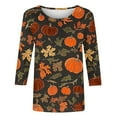 thumbnail image 6 of 3/4 Sleeve Tops for Women Dressy Casual Halloween Pumpkin Maple Leaf Print Tee Shirts Fall Fashion Loose Crewneck Tunics, 6 of 7