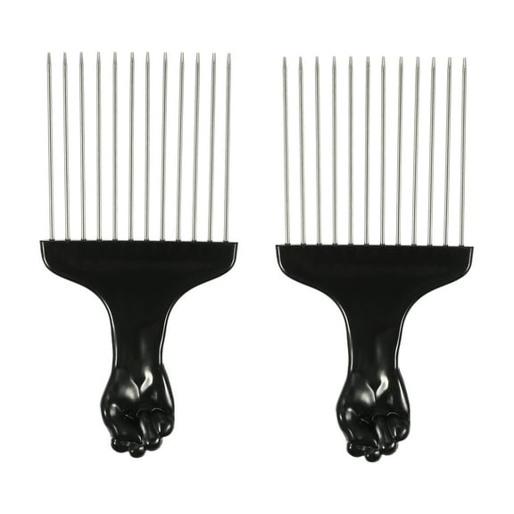 Unique Bargains 2pcs Metal Hair Pick Metal African Hair Picks Afro Hair Pick Comb for Women and Men 5.83"x2.83"