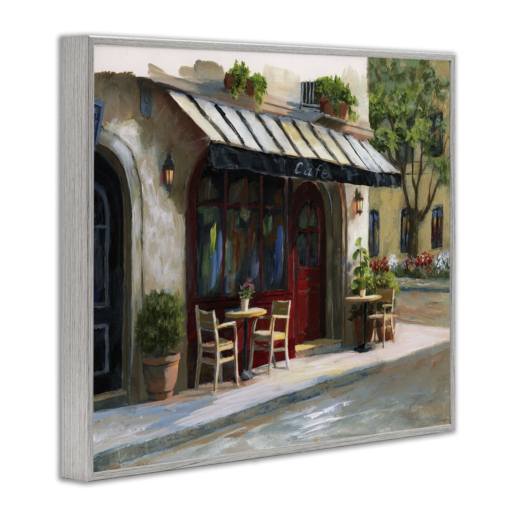 Stupell Industries Charming Sidewalk Cafe Tables Gray Framed Giclee Art, design by Nan