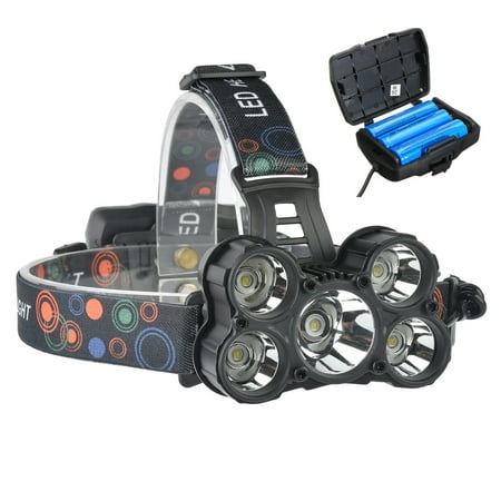 6000Lumens T6 5 LED Mechanical Zoom Headlamp Headlight Night Light Head Light with 3Pcs 18650 Battery and USB Cable 4 Modes For Running