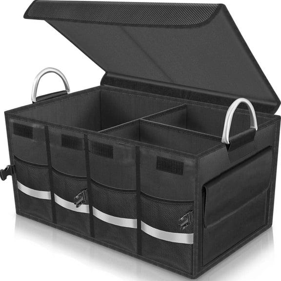 AQwzh Car Trunk Storage Organizer Compartment Collapsible Portable Cargo Box for SUV, Auto, Truck Black