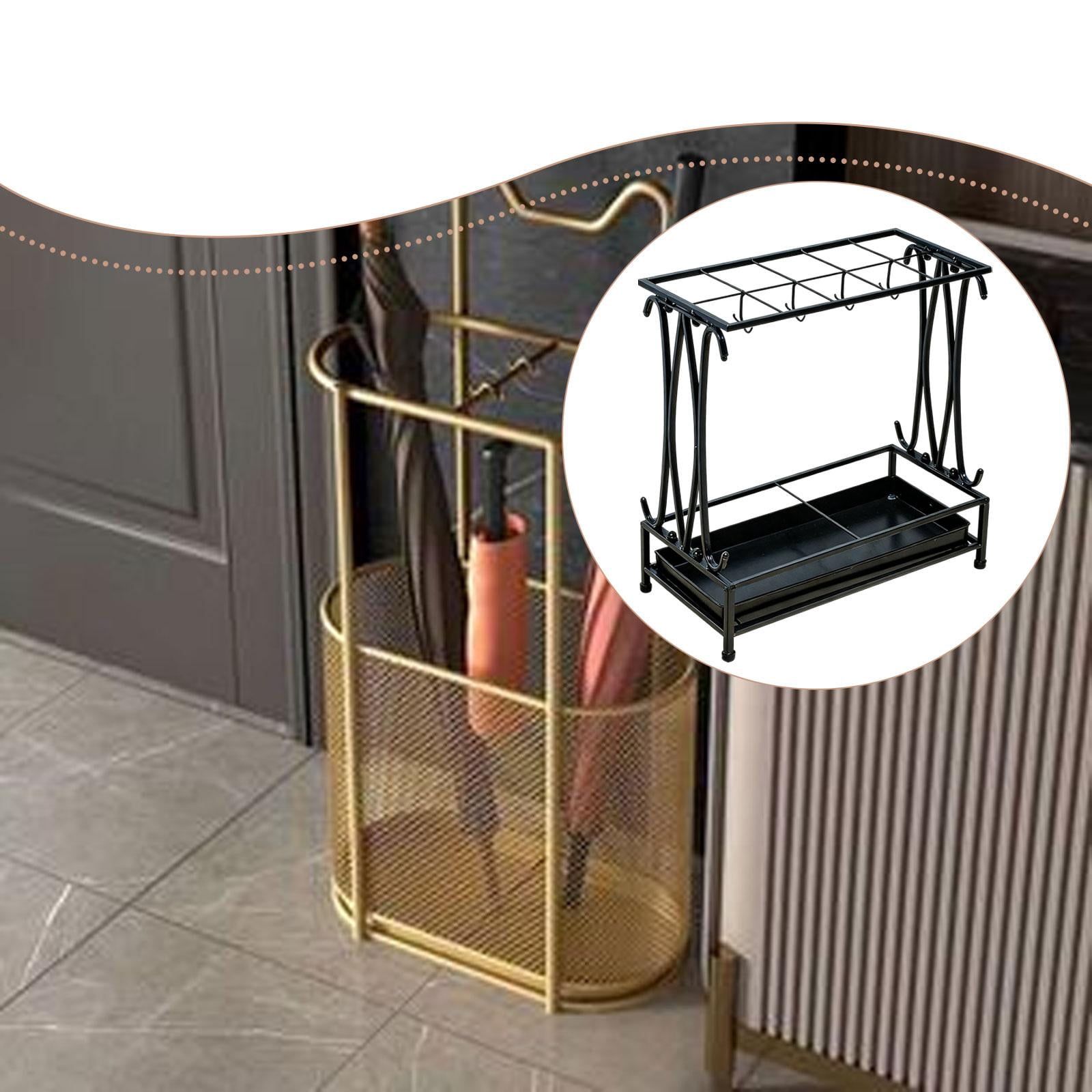 Fiocias Iron Umbrella Holder with Drip Tray Rectangular Umbrella Storage Organizer Stand Black