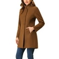 thumbnail image 5 of INSPIRE CHIC Women's Coat Mid Length Stand Collar Single Breasted Winter Outerwear Overcoat Deep Brown XL, 5 of 7