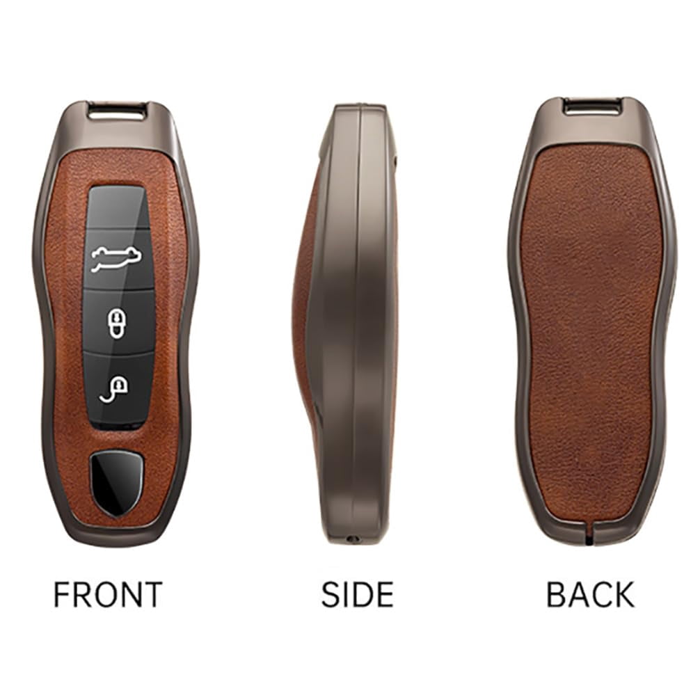Smart Remote Key Fob Holder Fit for Porsche Metal Car Key Cover TPU Leather Key Jacket for Boxster Cayenne Panamera Cayman Macan Carrera 911 991