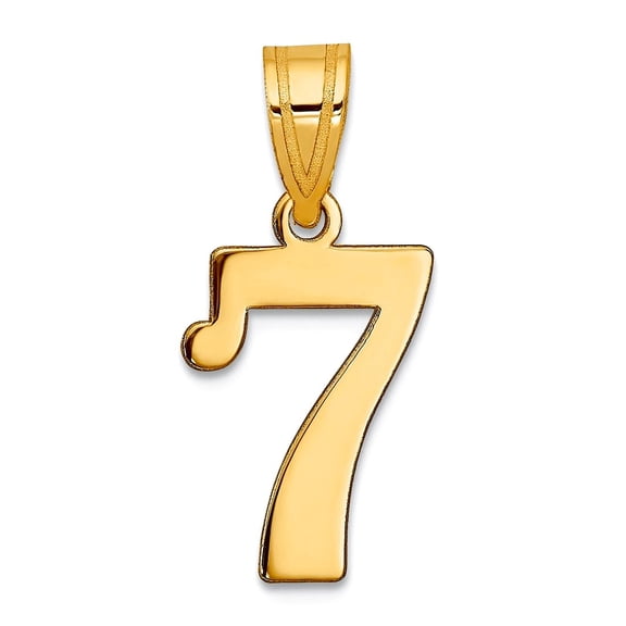 14k Gold Polished Sport game Number 7 Pendant Necklace 16.85x10.95mm Wide Pendant for Women