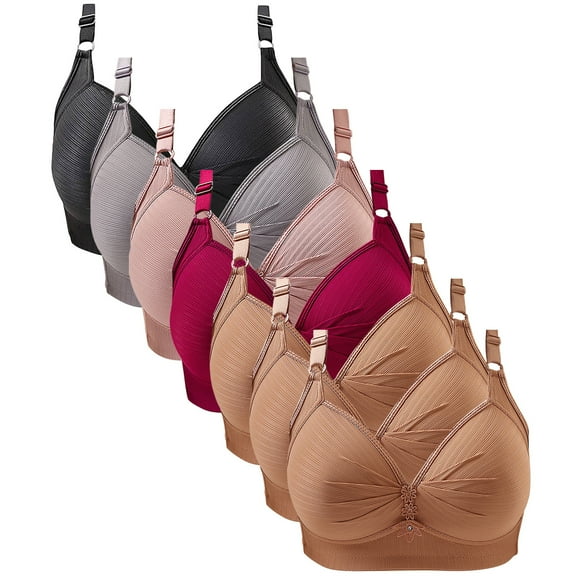 Amkhujs 7 Pack Plus Size Bras for Women with Support Wireless Bralettes for Women Push up Bras Everyday Bra S-5XL