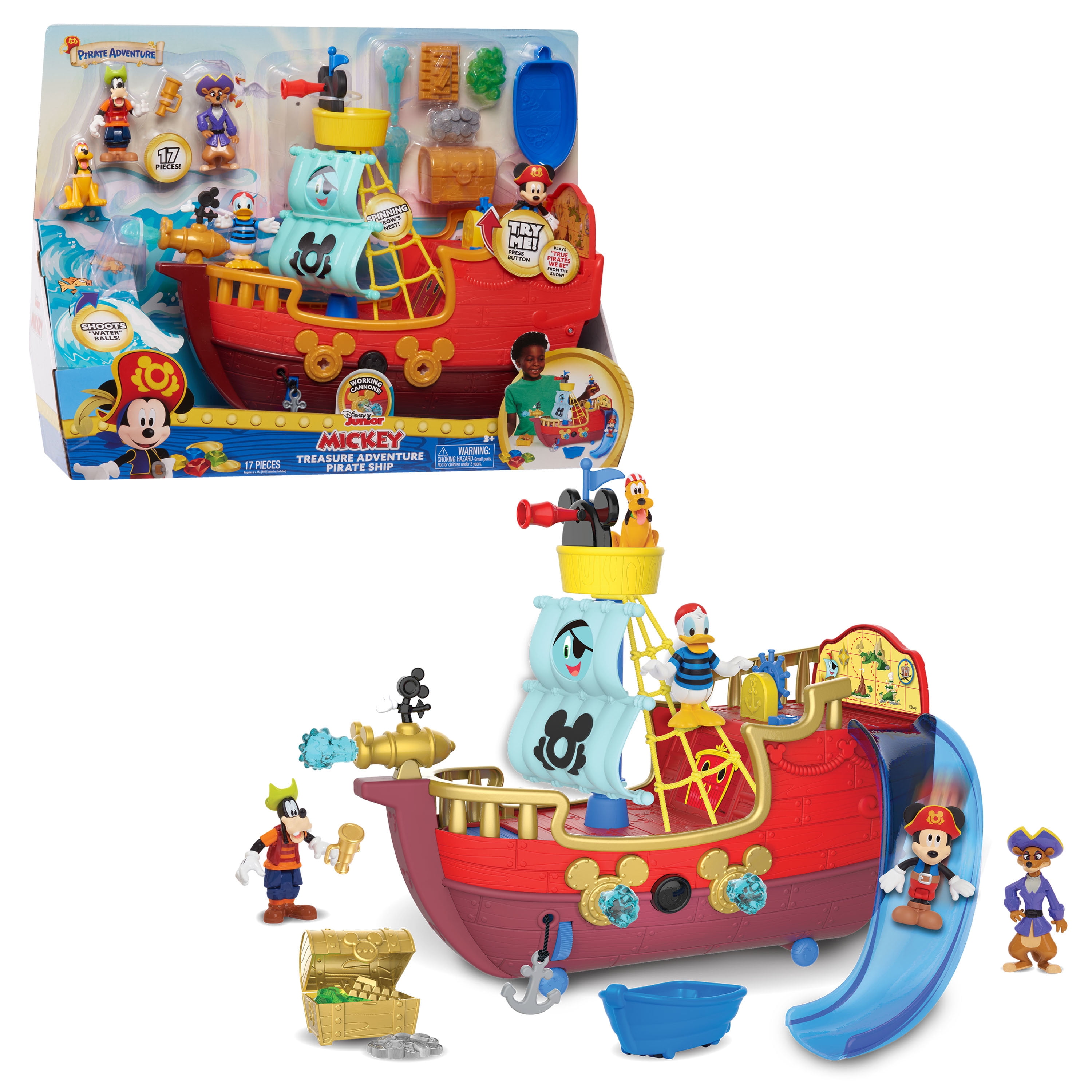 Disney Junior Mickey Mouse Funhouse Treasure Adventure Pirate Ship Playset with Sounds and Figures, Officially Licensed Kids Toys for Ages 3 Up, Gifts and Presents