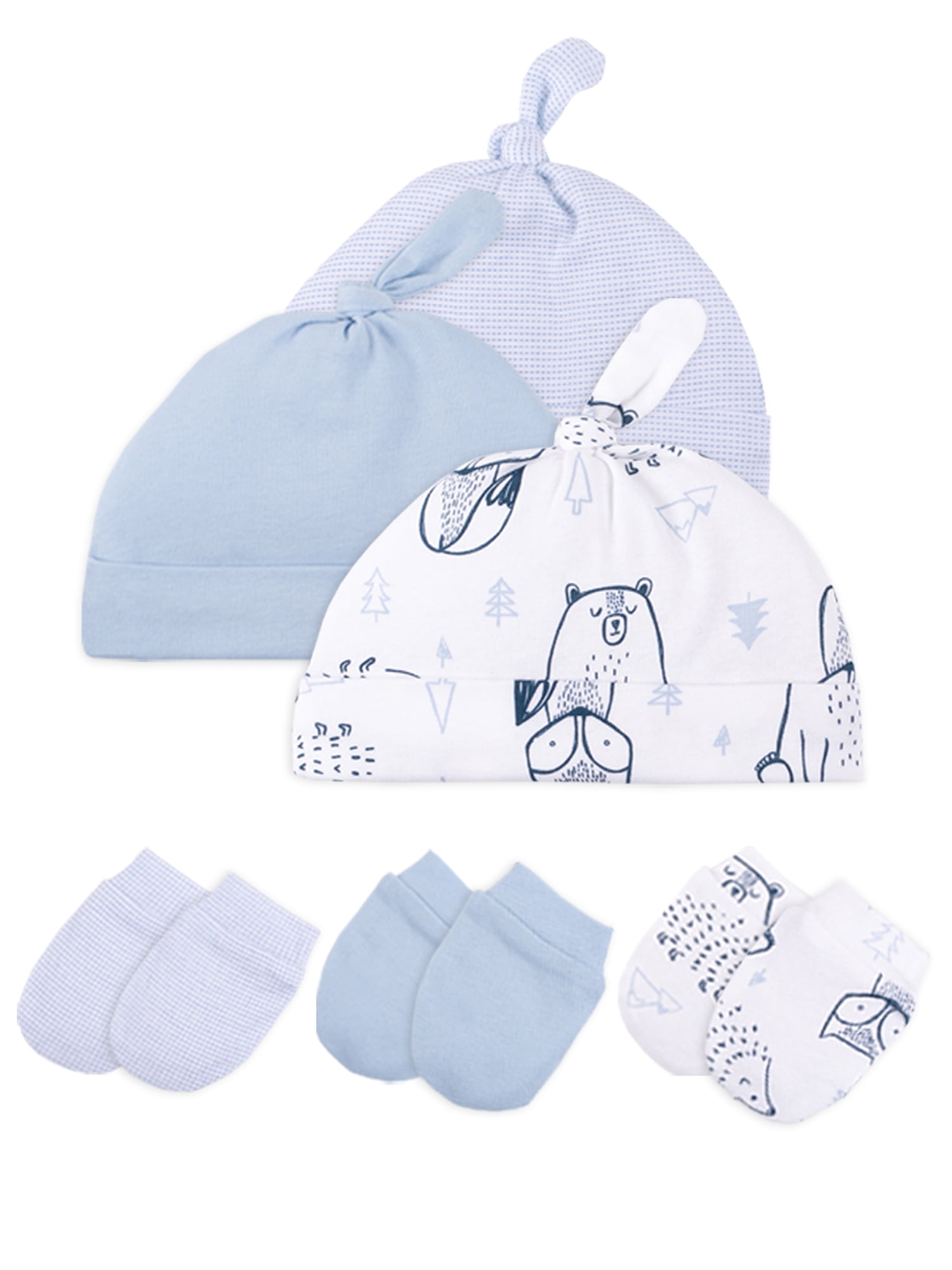 Nursery Time Hat Mitten & Booties Baby Gift Set 3 Piece 0-3 Months Blue Teddy 