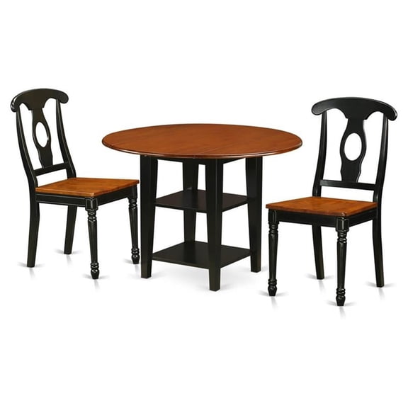 East West Furniture Sudbury 3-piece Wood Dining Table Set in Black and Cherry