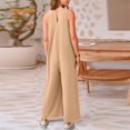 thumbnail image 4 of Dazajoo Tank Jumpsuits for Women Casual Wide Leg V Neck Jumpsuit Baggy Solid Summer Beach Lounge Flowy Rompers,Khaki,XXL, 4 of 6