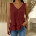 thumbnail image 3 of cocolona Summer Linen Tank Tops for Womens V Neck Sleeveless Asymmetrical Ruffle Hem Shirts Trendy Casual Solid Color Blouses, 3 of 6