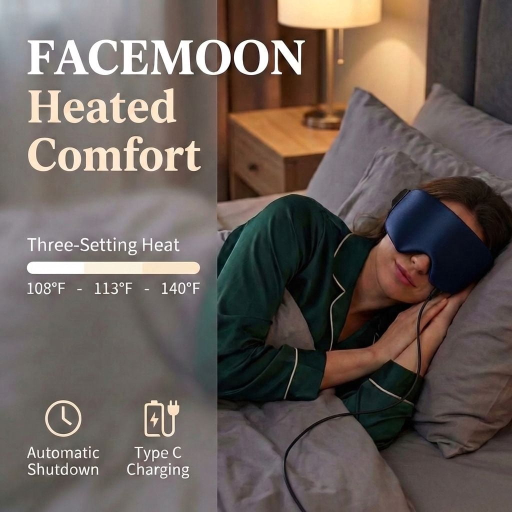 FACEMOON USB Heating Eye Mask, Warm Compress for Dry Eyes, Adjustable Temperature and Timer, Blepharitis and Sinus Migraine Relief