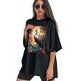 thumbnail image 3 of Plus Size Shirt for Women Oversized Black Tops for Women Short Sleeves Shirt for Women Peacocks T Shirt Crewneck Shirt for Women M, 3 of 5