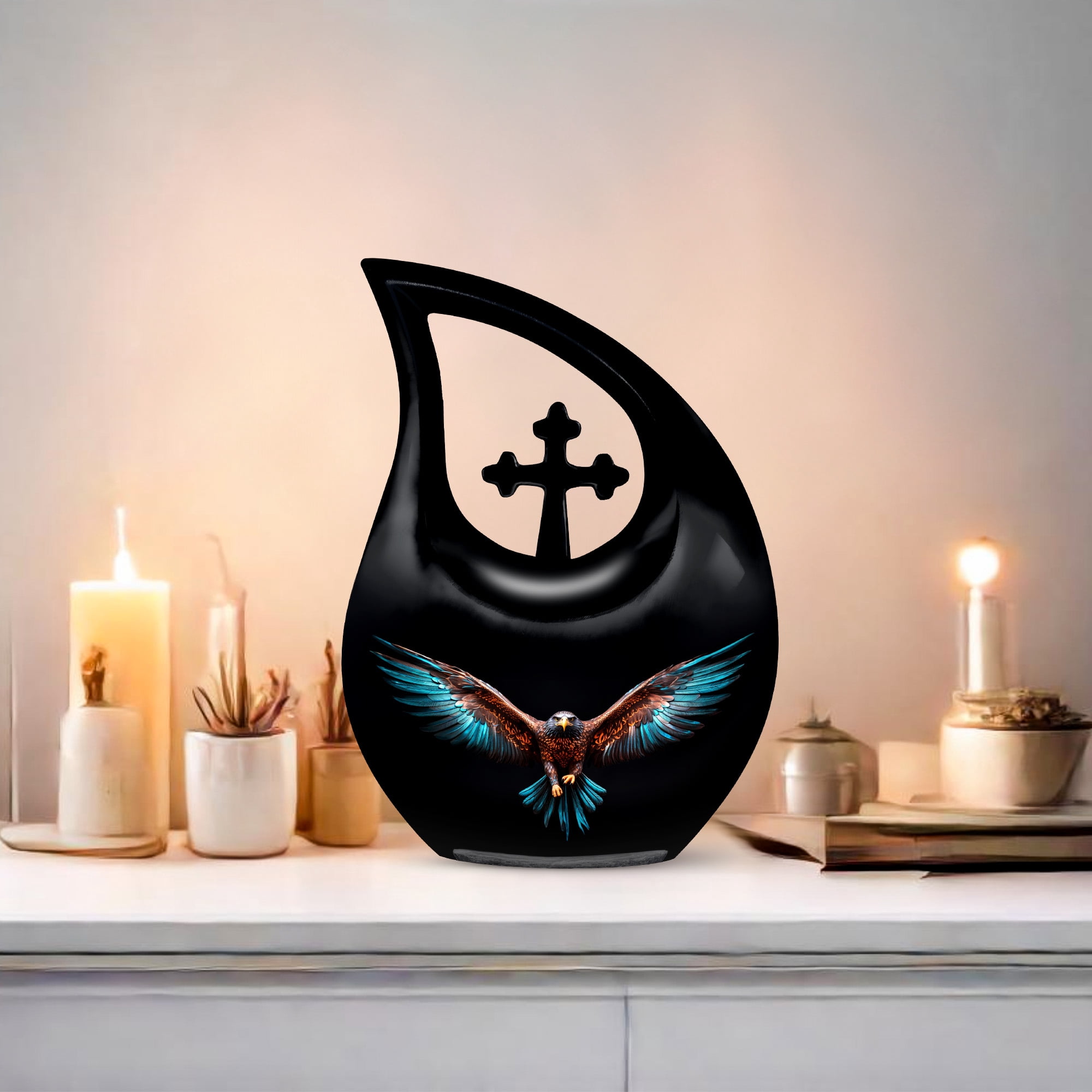 MUKTIVE Blue Eagle Cremation Urns for Men and Women - Large Cross Drop Funeral Urn for Grandmother & Grandfather - Urn for Human Ashes, Holds 180 Cubic - Memorial Gifts for Loss of Mom, 10 Inch