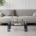 thumbnail image 3 of GZXS Modern Tempered Glass Coffee Table - 2-Tier Rectangular Clear Glass Center Table with Brown Glass Legs, Easy Assembly (Smoke Gray), 3 of 6