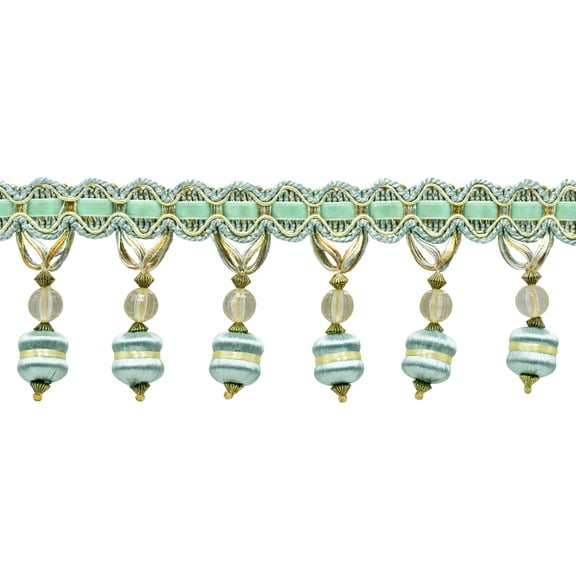 3" (7.5cm) Noblesse Collection Beaded Tassel Fringe Trim # BFH3,, Island Breeze Blue #5939 (Silver Blue, Gold, Off White) Sold By The Yard (36"/3 ft/0.9m)