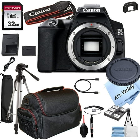 Canon EOS 250D Rebel Sl3 DSLR Camera Body Only No Lens + 32GB Memory + Case + Tripod 20pc Bundle (International Version)