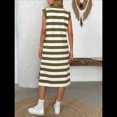 thumbnail image 4 of Vestido de Verano A Rayas para Mujer, Corte A, Informal, con Mangas , Cuello de Solapa, Estilo Camiseta, con Bolsillos, Verde , Talla S, 4 of 9