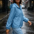 thumbnail image 5 of MORESEC Women's Plus Size Summer Fall Windbreaker Jackets Solid Casual Loose Thin Outerwear Lightweight Travel Beach Tops, Light Blue 2XL, 5 of 9