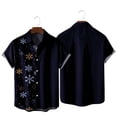 thumbnail image 4 of IROINNID Christmas Funny T-Shirt for Men Snowflake Print Hawaiian Tops Xmas Vacation Holiday Gift Button Up Shirt,Dark Blue, 4 of 7