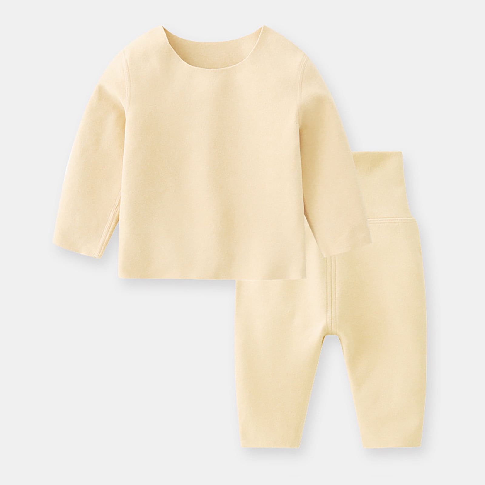 kamemir Toddler Baby Girl Clothes 3 6 9 12 18 24 Months Fall Outfits Solid Long Sleeve Sweatshirt Tops + Pants Set(Beige,12-18 Months)