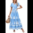 thumbnail image 2 of Vestido de Corta con Cuello en V, Estampado Floral, Bolsillos y Mangas Acampanadas en Azul XL, 2 of 7