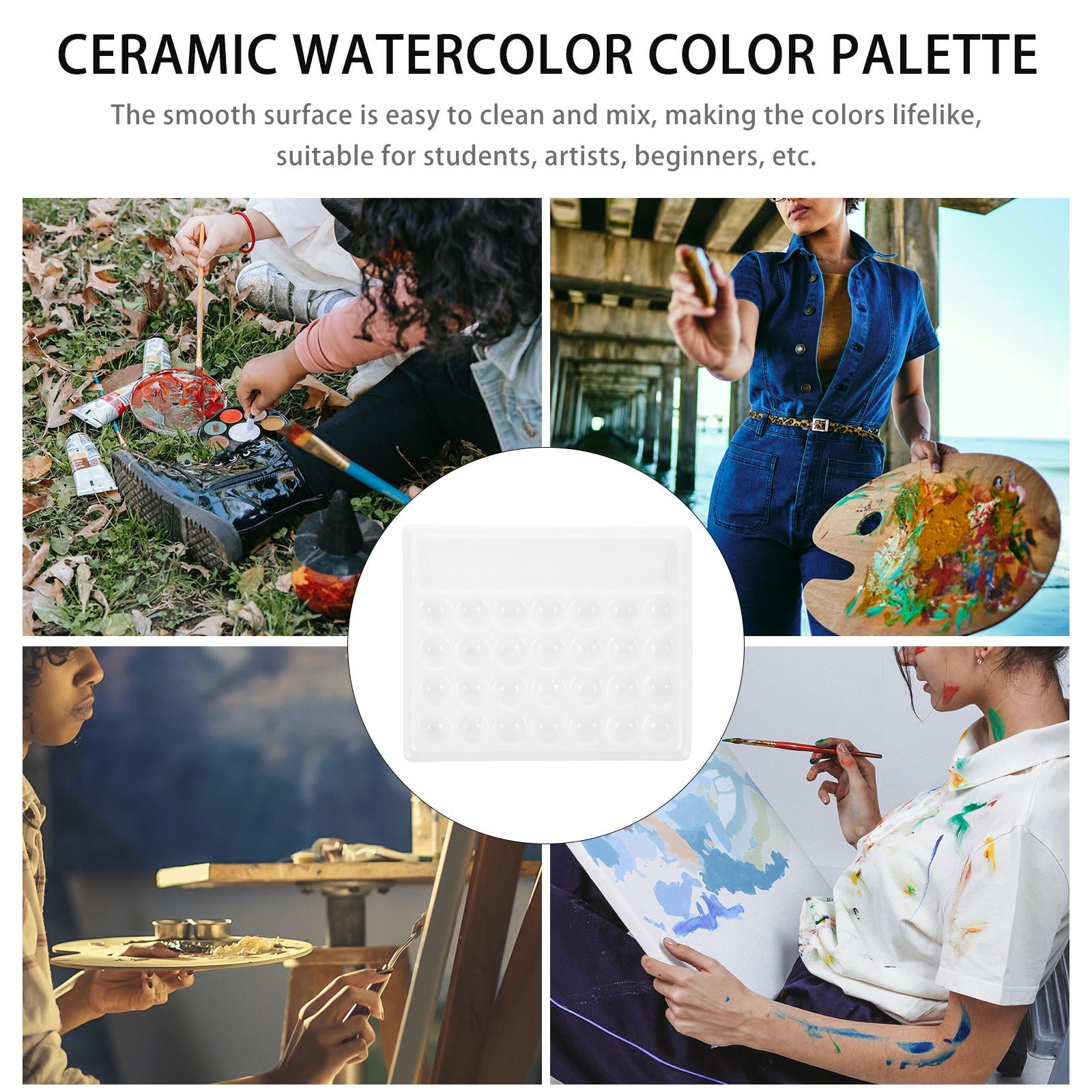 UPOUART White Painting Palette 1Pc Material for Oil and Watercolor Paints, Artist Mixing Tray for Acrylics and Pigments
